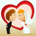 Cartoon bride and groom kiss Royalty Free Stock Photo