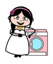 Cartoon Bride standing with washing machine
