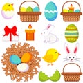 Cartoon easter icon set 13 elements. Royalty Free Stock Photo