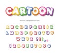 Cartoon bright font for kids. Paper cut out ABC letters and numbers. Paper cut out. Colorful alphabet. Vector Royalty Free Stock Photo