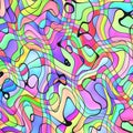 Cartoon bright psychedelic wavy background, doodle seamless surreal design