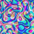 Cartoon bright psychedelic wavy background, kids surreal seamless design in neon colors