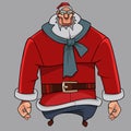 Cartoon broad shouldered stern man dressed as Santa Claus