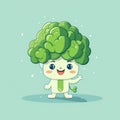 A cartoon broccoli character with a green tie. Generative AI image. Royalty Free Stock Photo