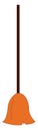 Cartoon broom with a bundle of brown-colored bristles attached to a black-colored handle vector or color illustration