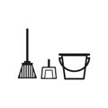 Cartoon broom scoop bucket icon.Vector illustration. Stock image.