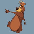 Cartoon brown bear squinting and aiming intently