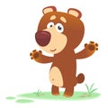 Cartoon brown bear waving hands and presenting. Vector illustration. Design for print, children book illustration Royalty Free Stock Photo