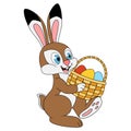 Cartoon brown Hare carrying Easter Eggs in Basket. Cartoon character Rabbit. Education card for kids learning wild or farm animals Royalty Free Stock Photo