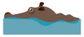 Cartoon brown hippo swimming in the water of a pond vector or color illustration