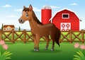 Cartoon brown horse in the farm
