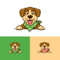 Cartoon brown dog head with smiling face logo template. Mascot pet design with doggy vector illustration Royalty Free Stock Photo