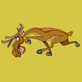 Cartoon brown moose ridiculous bent down and sneaks