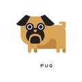 Cartoon brown pug puppy with short-muzzled face