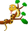 Cartoon brown snake on branch Royalty Free Stock Photo