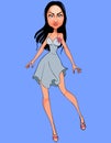 Cartoon brunette woman in short summer dress