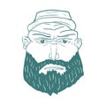 Cartoon Brutal Man Face with Beard. Vector