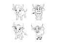 Cartoon Buffalo Illustrations in Outline Style