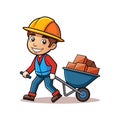 Cartoon builder man with wheelbarrow full of bricks illustration Royalty Free Stock Photo