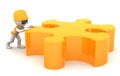 Cartoon builder moving piece of a puzzle Royalty Free Stock Photo