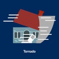 Cartoon Building Disasters Destruction Tornado on a Blue. Vector