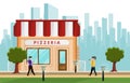 Cartoon Building with Pizzeria Sign on Facade