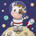Cartoon Bull astronaut on the moon on a space background Royalty Free Stock Photo