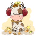 Cartoon bull with fur headphones and scarf