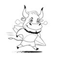 Cartoon bull running with surfboard. Cute bull enjoys summer vacations. Symbol of 2021. Vector illustration Royalty Free Stock Photo