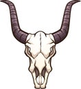 Cartoon bull skull front view with dark horns