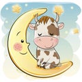 Cartoon Bull is sleeping on the moon Royalty Free Stock Photo