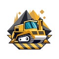 Cartoon Bulldozer Illustration with Geometric Background for Construction Industry Projects Royalty Free Stock Photo