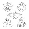 Set of characters bullfinchs. Coloring page Royalty Free Stock Photo