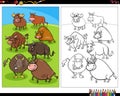 Cartoon bulls farm animal characters coloring page Royalty Free Stock Photo