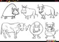 cartoon bulls farm animal characters set coloring page Royalty Free Stock Photo