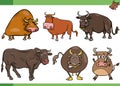 cartoon bulls farm animals comic characters set Royalty Free Stock Photo