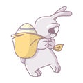 Cartoon bunny carries a Easter egg in a bag. colorful design of an easter bunny. Isolated object