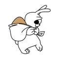 Cartoon bunny carries a golden Easter egg in a bag. Contour design of an easter bunny.