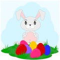 Cartoon bunny with colorful eggs 1