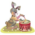 Cartoon bunny drums in a drum