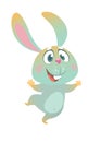Cartoon bunny rabbit dancing excited. Easter character. Vector illustration of forest animal Royalty Free Stock Photo