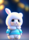 A cartoon bunny wearing a blue sweater - Ai Generated