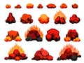 Cartoon burning bonfire with hot charcoal pieces for barbecue. Wood coal pile with flame for grill or bbq. Red heat coal for oven Royalty Free Stock Photo