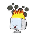 cartoon burning computer Royalty Free Stock Photo