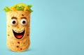 Cartoon burrito fast food character. Kawaii spring roll, shawarma or doner kebab funny personage