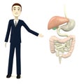 Cartoon busiinessman with digestive system