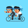 Cartoon business boss and businessman ride tandem bicycle