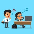 Cartoon business boss falling asleep at his office desk Royalty Free Stock Photo