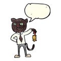 cartoon business cat with dead mouse with speech bubble Royalty Free Stock Photo