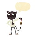 cartoon business cat with dead mouse with speech bubble Royalty Free Stock Photo